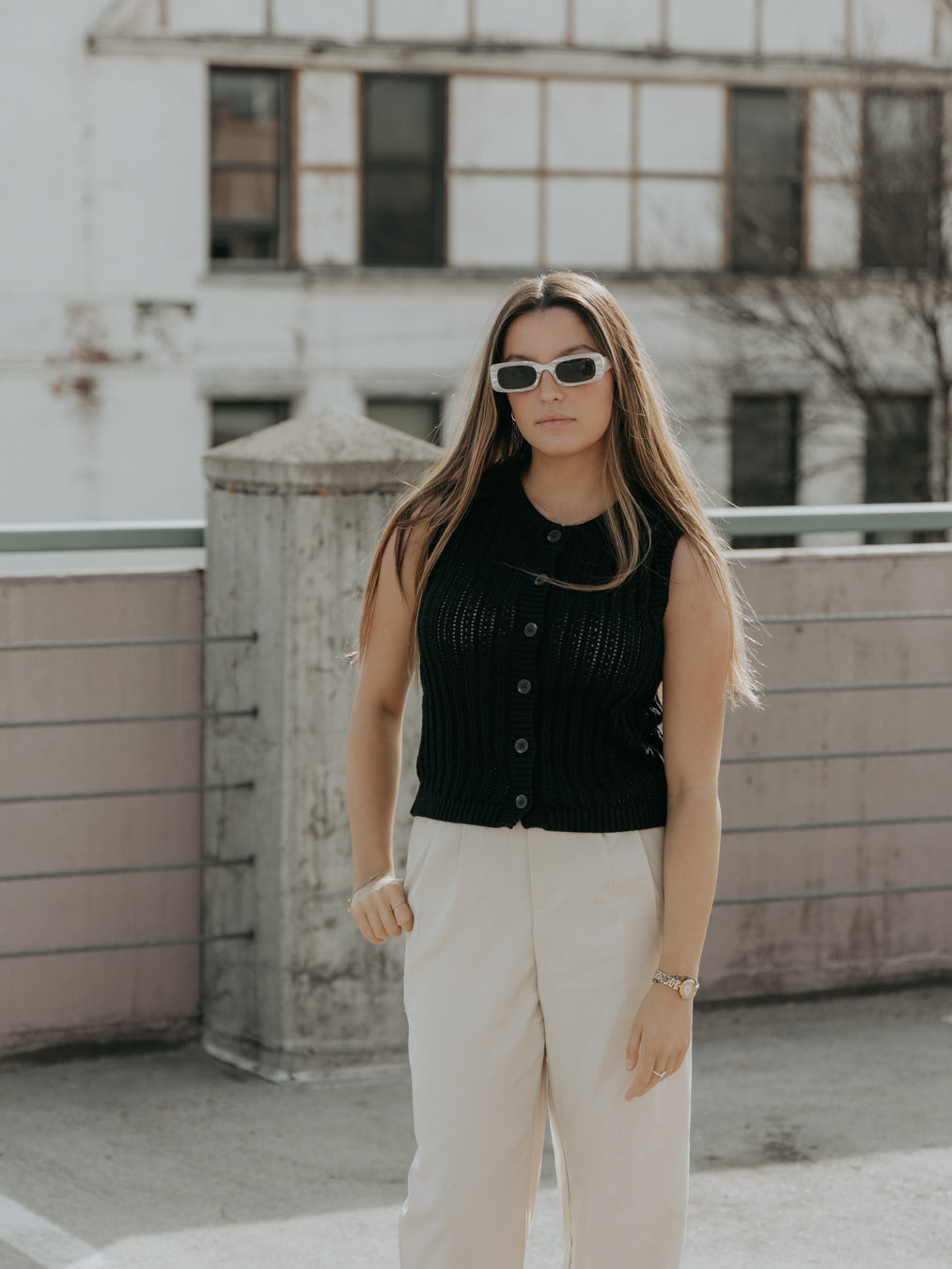 Bentley Button Down Sleeveless Knit Cardigan
