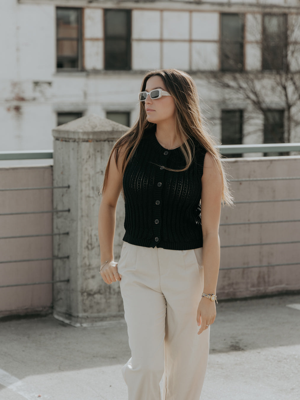 Bentley Button Down Sleeveless Knit Cardigan