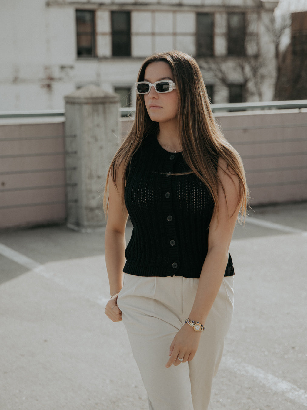 Bentley Button Down Sleeveless Knit Cardigan