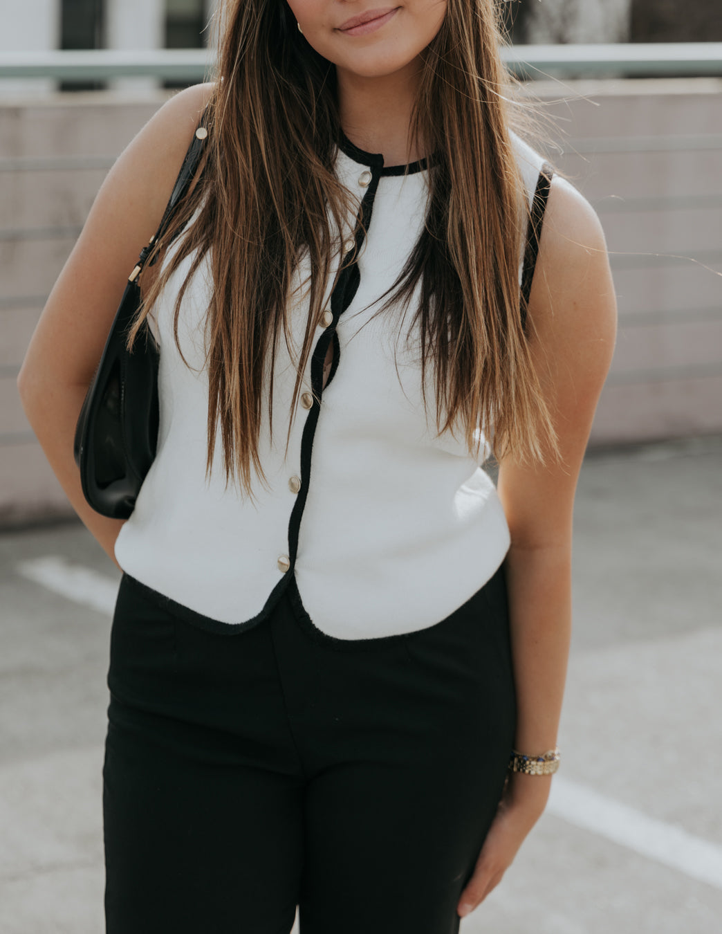 Marley Trim Detail Gold Button Sweater Vest