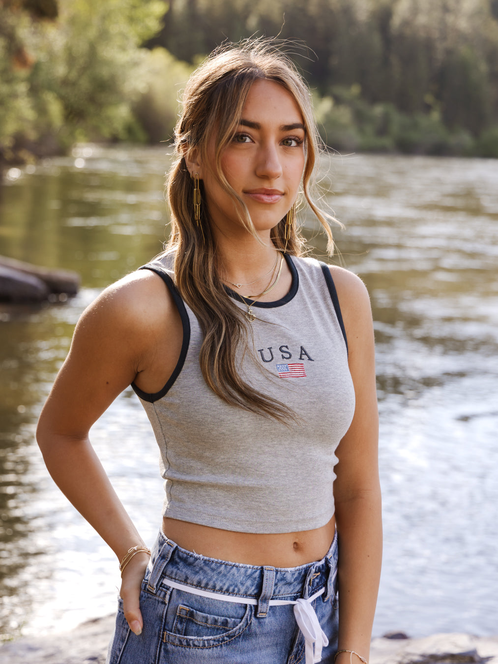 USA Sleeveless Rib Crop Top