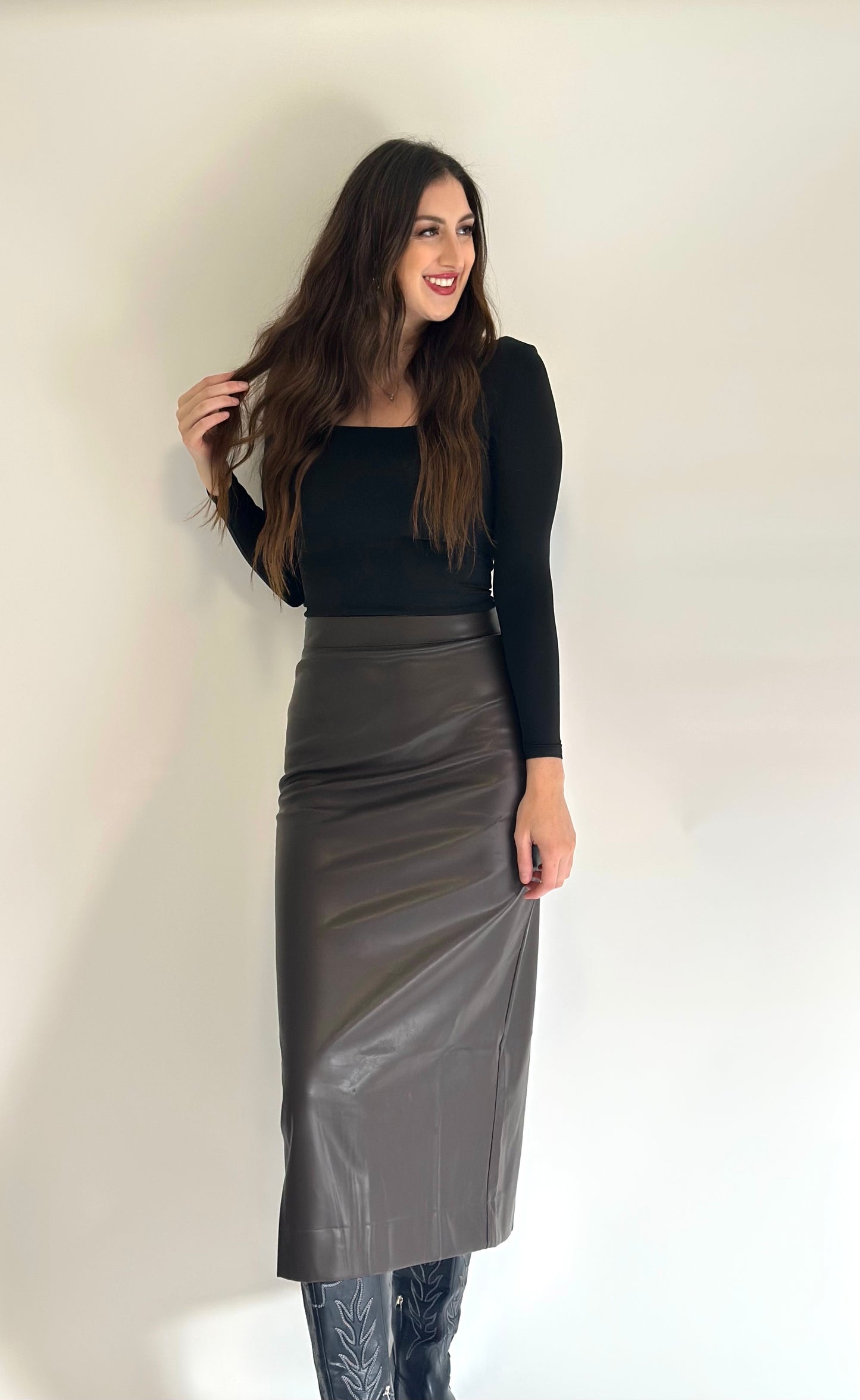 Business First Faux Leather Maxi Skirt
