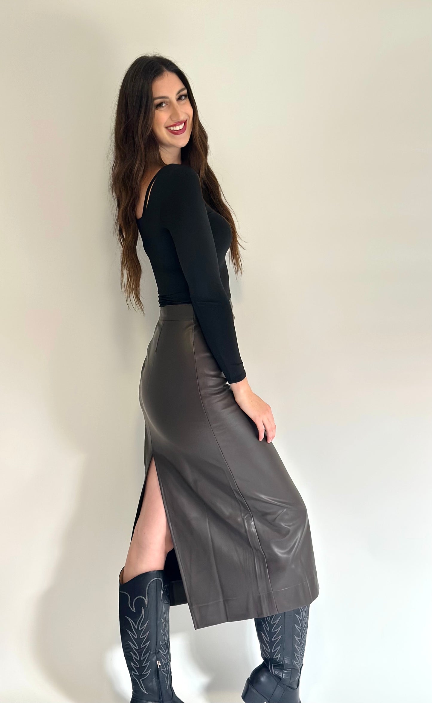 Business First Faux Leather Maxi Skirt