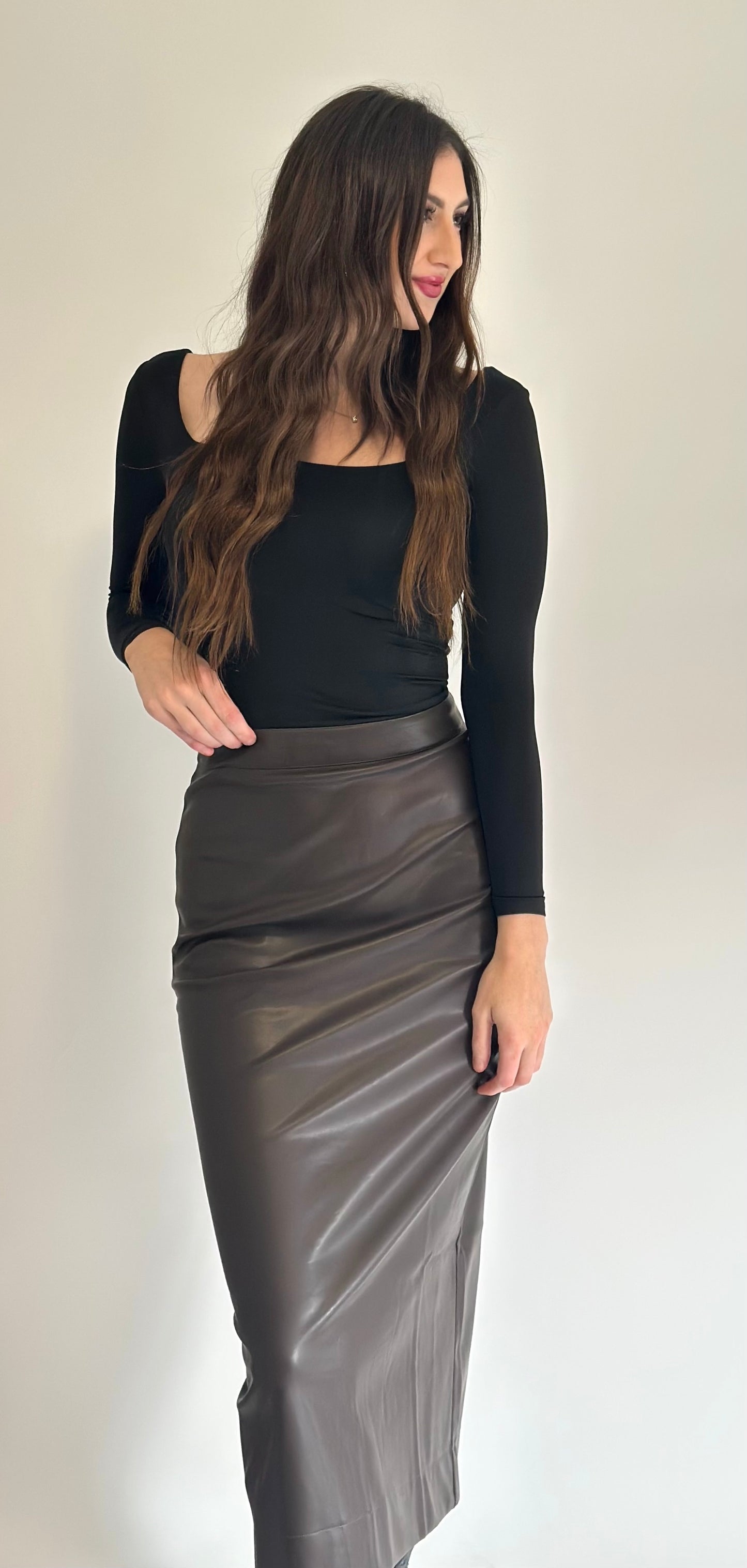 Business First Faux Leather Maxi Skirt