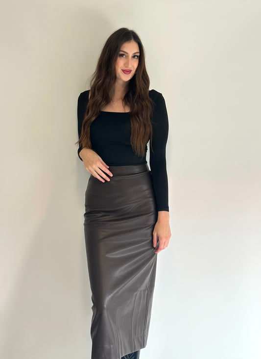 Business First Faux Leather Maxi Skirt