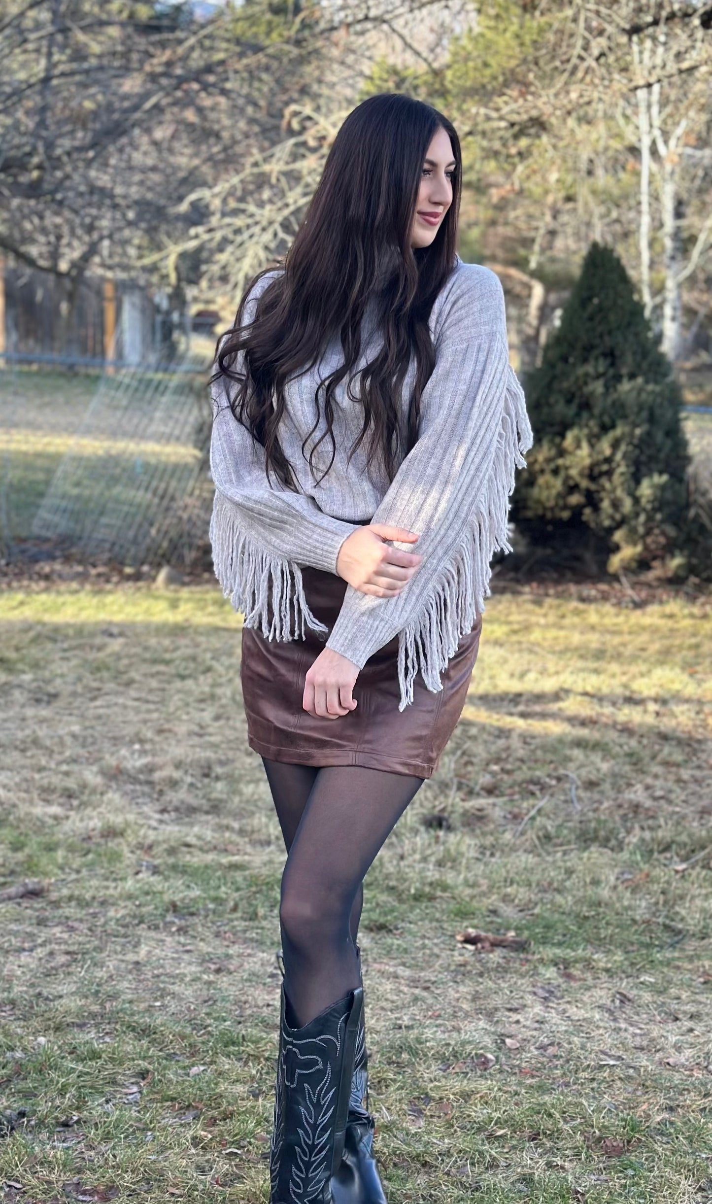 Turtle Neck Back Fringe Shaggy Oversized Sweater Top