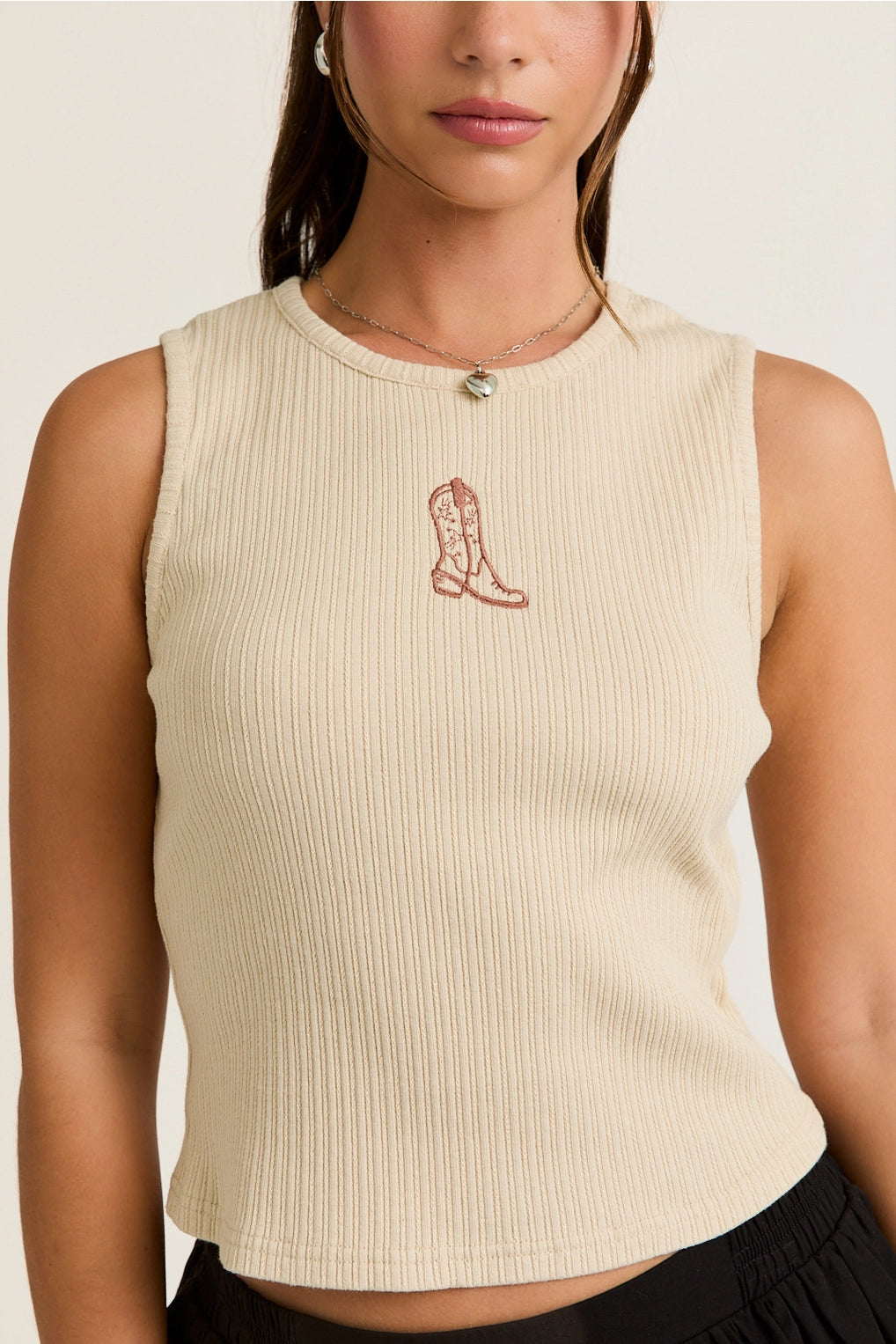 Honky Tonk Embroidery Detail Rib Tank Top